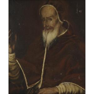 Olio su tela, Ritratto di Pontefice, scuola di centro Italia, prima metà del XVIII secolo 