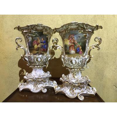 Pair Of Vases Charles X Porcelain Of Paris - Model Said "to The Chinese"