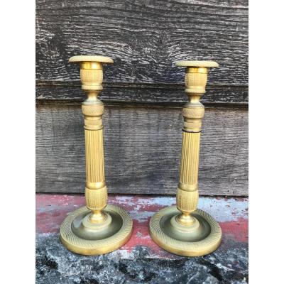 Pair Of Restoration Candlesticks Gilt Bronze