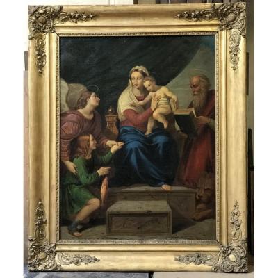 Large Painting After Raphael "the Virgin With Fish"