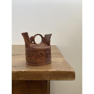 Scandinavian Folk Art Norway: Circular Box Carved With Acanthus Scrolls