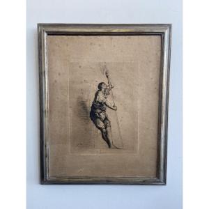 Engraving After Titian, Halberdier Raising His Head To The Left, Etching 19th Century
