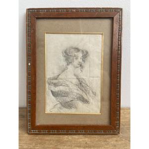 Pencil Drawing Of An Elegant Woman, France 19th Century