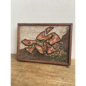 Mixed Media On Panel, Stylized Figure, France Circa 1980