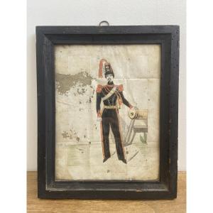 Watercolor, Portrait Of An Artillery Nco Second Empire, France 19th Century Second Empire