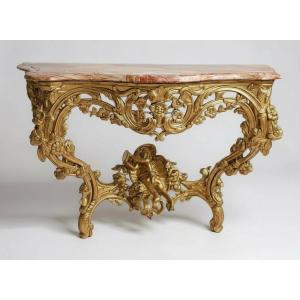 19th Century Console, In Gilded Wood, Bacchante With Tambourine