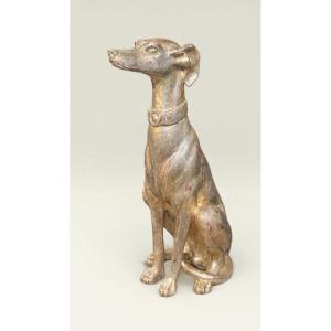 Large Seated Greyhound In Silvered Wood