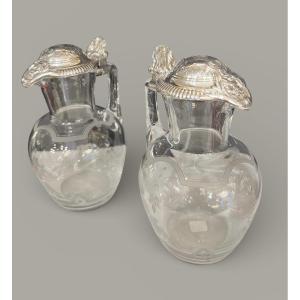 Pair Of Small Crystal And Sterling Silver Ewers – Silversmihs A Risler & Carré, Paris