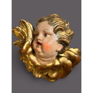 Baroque Cherub In Carved, Polychrome And Gilded Wood – 18th Century – Central European Work