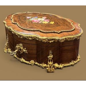 Coffret Napoléon III Signed Tahan à Paris Porcelain Marquetry - Rosewood And Do Bronzes