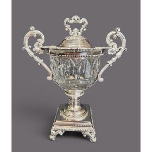 Solid Minerva Silver And Cut Crystal Covered Drageoir - Albert Courtin, Paris, Circa 1900
