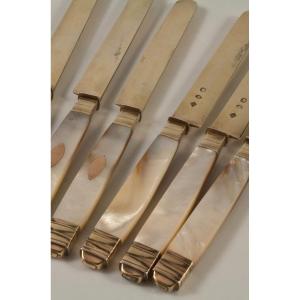 12 Knives Mother Of Pearl Handle Silver Blade 1819-1838