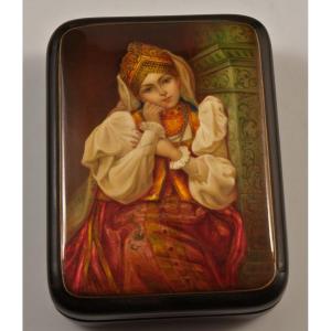 Russian Lacquer Box Young Pensive Girl