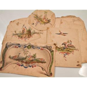 Set Of Watercolor Flowers And Birds