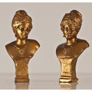 Cassonnet Pair Of Bronze Busts / Seals Art Nouveau Woman