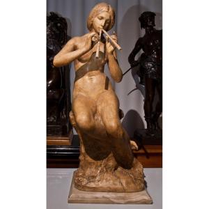 Auguste Carli (1868-1930): "chloé Playing Du Aulos" Plaster Sculpture Ag34