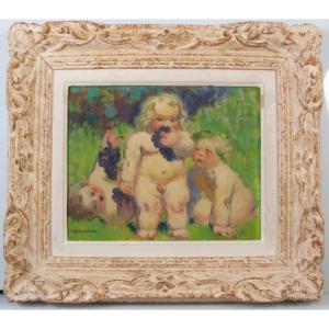 Auguste Louis Leymarie (1880-1958): Children With Grapes 