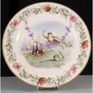 Humorous Plate With Frogs, "invitation To Pleasures"