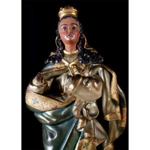 Polychrome Wooden Virgin / Madona Statue Origin To Identify Spain?