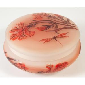Charles Vessière Nancy Dragonfly Enameled Glass Candy Box