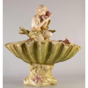 Att Royal Dux Art Nouveau Biscuit Cup Woman Flower Bohemian Austria