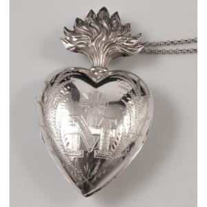 Heart Of Mary In Silver / Ex Voto Reliquary