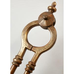 Engraved Bronze Ember/log Tongs