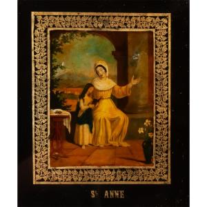 Saint Anne Reading, 19th Century Glass Eglomisé