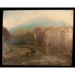 Houses On The Banks Of The River F Royer Vaison La Romaine (?) Vaucluse