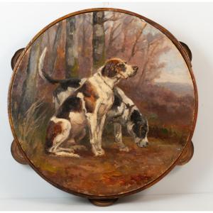 Tambourine Painted With Hunting Dogs, Brifauts
