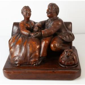 "the Ring On The Finger" Carved Wooden Inkwell