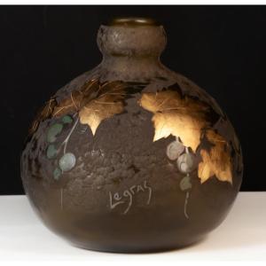 Legras Spherical Vase With Grapes And Vine Leaves