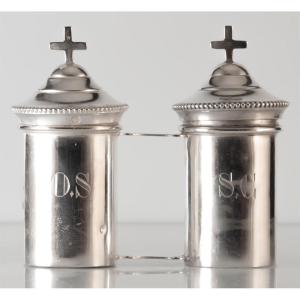 Pair Of Solid Silver Holy Oil Ampoules