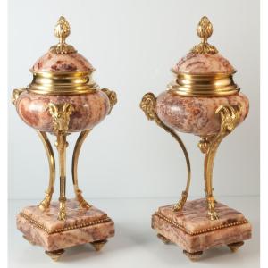 Pair Of Marble And Bronze Cassolettes