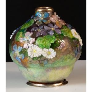 Camille Fauré Limoges Enameled Copper Vase