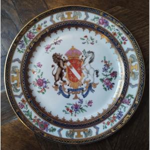 Porcelain Plate Compagnie Des Indes Samson Coat Of Arms Design