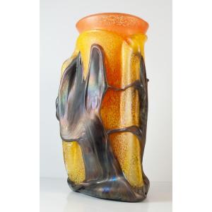 Jean Claude Novaro (1943-2015) Blown Glass Vase With Iridescence