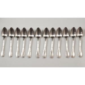12 Teaspoons / Mocha Christofle Crossed Ribbons