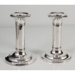 Pair Of Happiness Of The Day Silver Candlesticks English