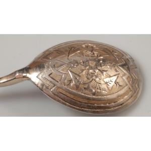 Two Engraved Russian Silver Caviar Spoons Hallmark 84