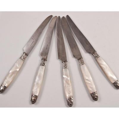Chatellerault 5 Pocket Knives Mother Of Pearl Ferrule Silver