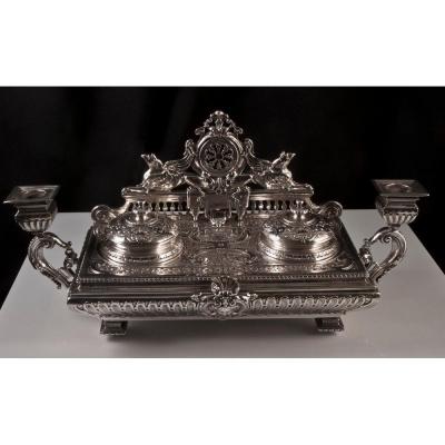 Large Silver Bronze High Era Style Inkwell