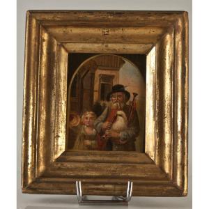 The Bagpiper And The Child, Oil On Metal