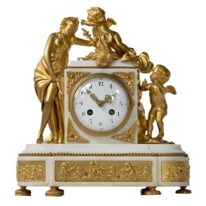 19th Century French Louis XVI Gilt Bronze And Marble Mantel Clock