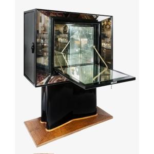 Italian Art Deco Mirrored Bar Cabinet By Valzania