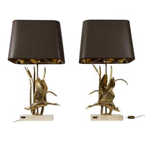 Pair Of Vintage Italian Table Lamps With Bird Figures By Lanciotto Galeotti