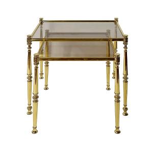 Set Of 2 Mid-century Brass And Glass Side/nesting/stackable Tables