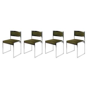 Set Of 4 Pcs. Mid-century Italian Chrome Chairs By Willy Rizzo