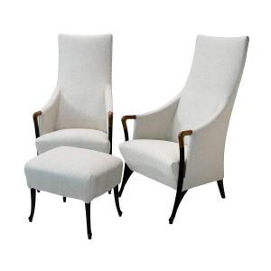 Pair Of Giorgetti Progetti Armchairs And Pouf By Umberto Asnago