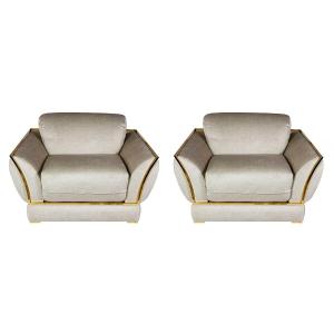 Pair Of Italian Velvet And Gilt Metal Armchairs By Alberto Smania, 1970s